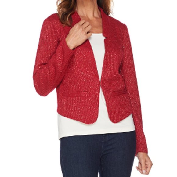 C. Wonder Jackets & Blazers - Tweed Cropped Notch Collar Blazer Long Sleeves